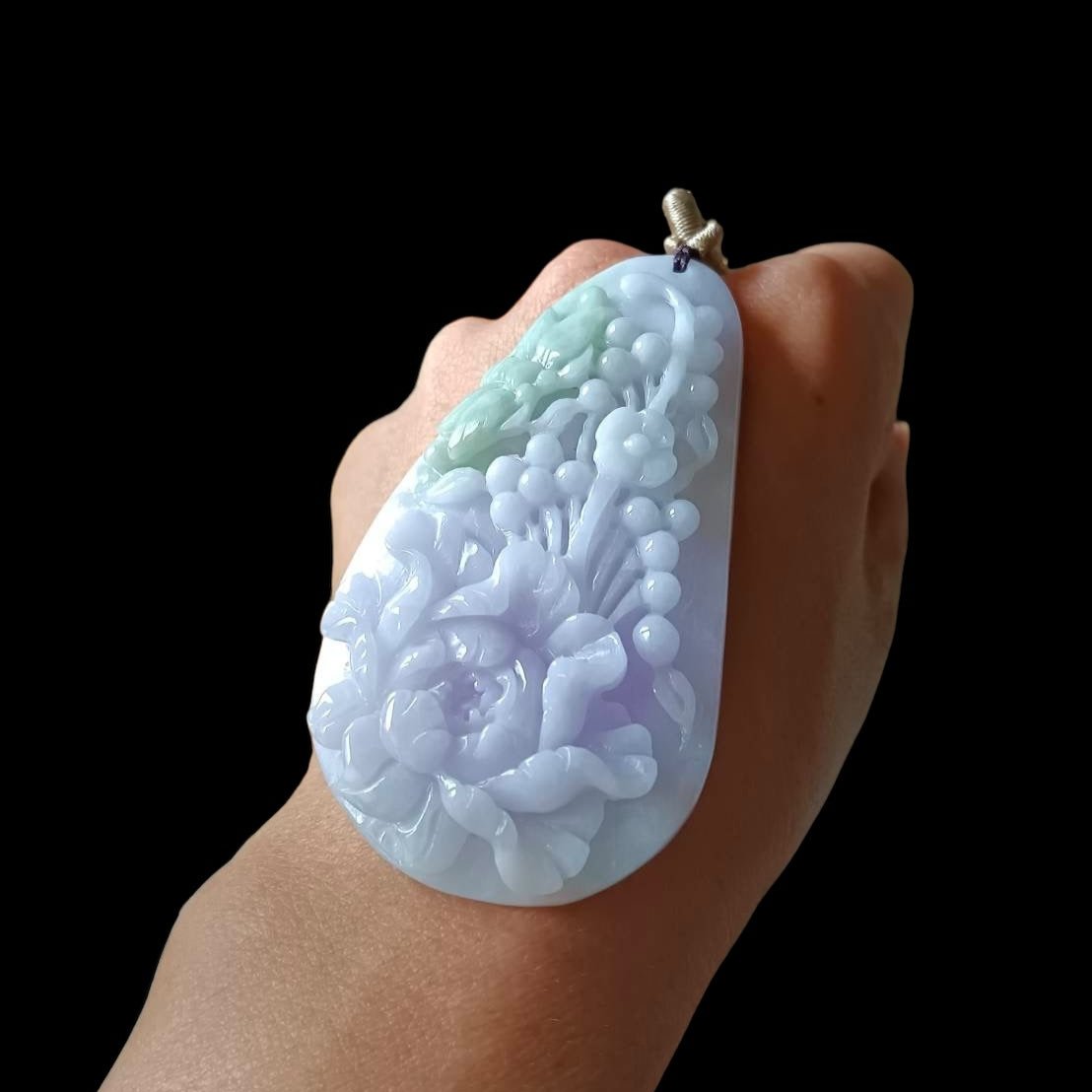 #670 AGL Certified Natural Lavender Burma Jadeite Flowers Pendant