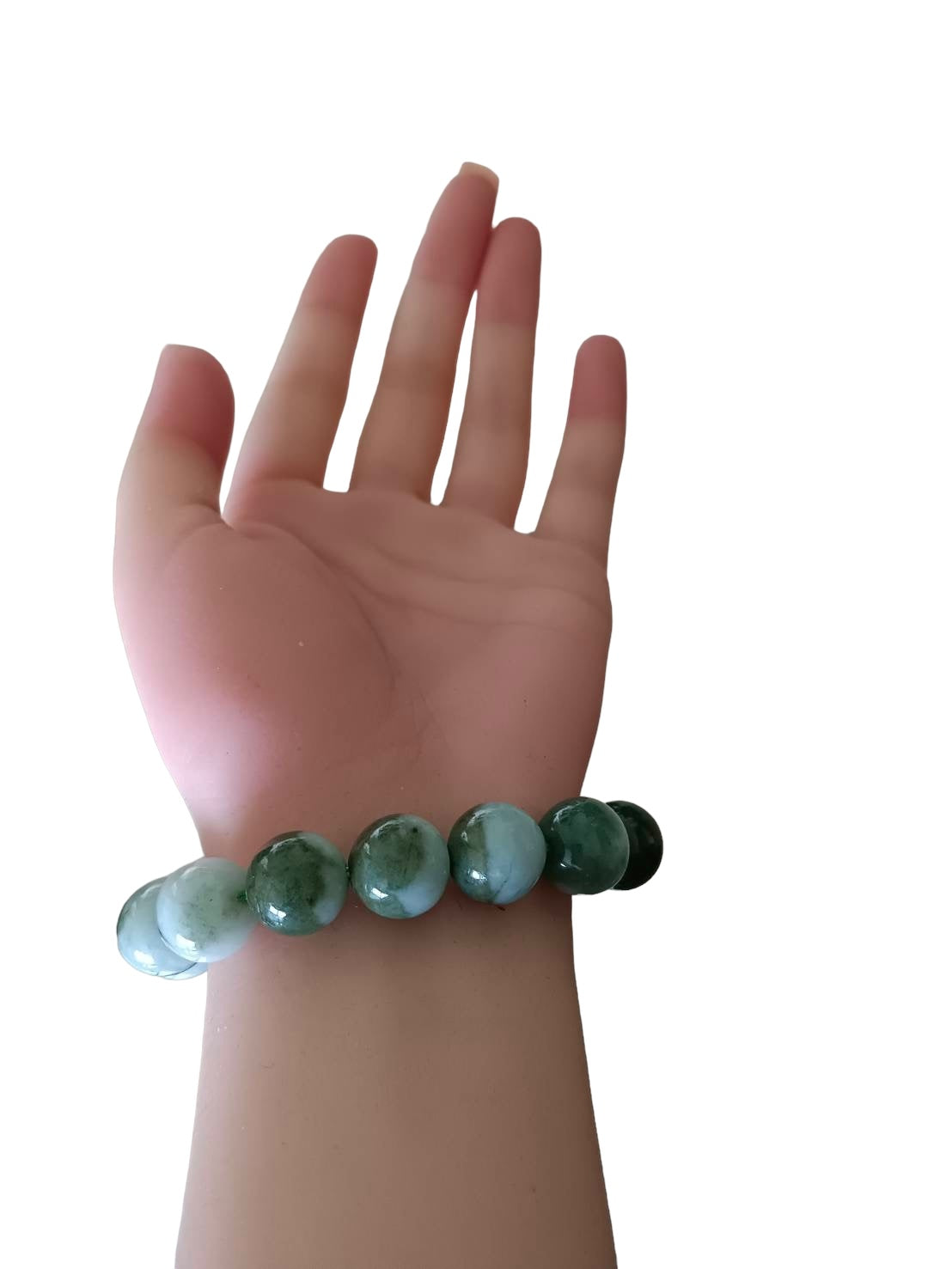 #182 Natural Green and White Burma Jadeite Yin Yang Bead Bracelet, 13 mm