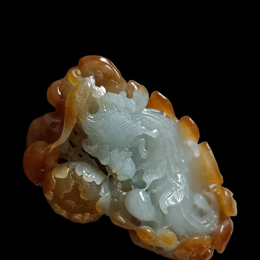 #554 GIA Certified Natural Translucent Red Burma Jadeite, Phoenix Pendant