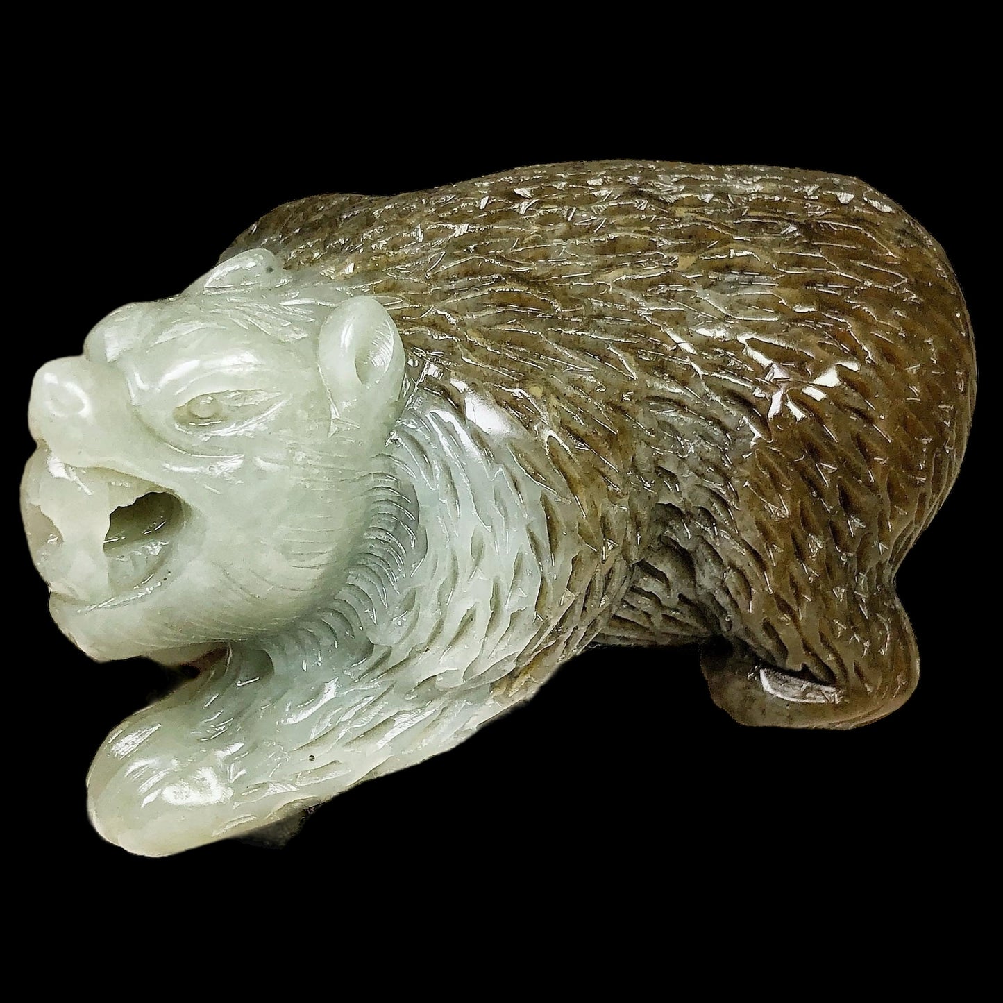 #619 Hetian Nephrite Jade Brown Bear Figurine/Display
