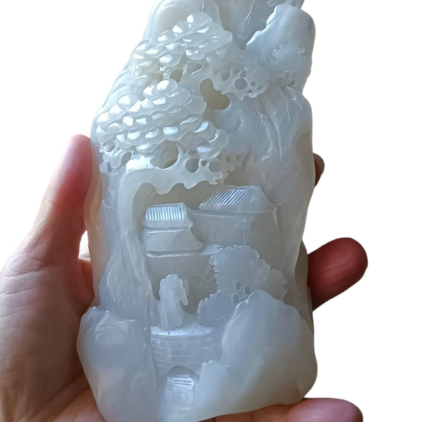 #733 AGL Certified Natural White Nephrite Jade Landscape Statuary