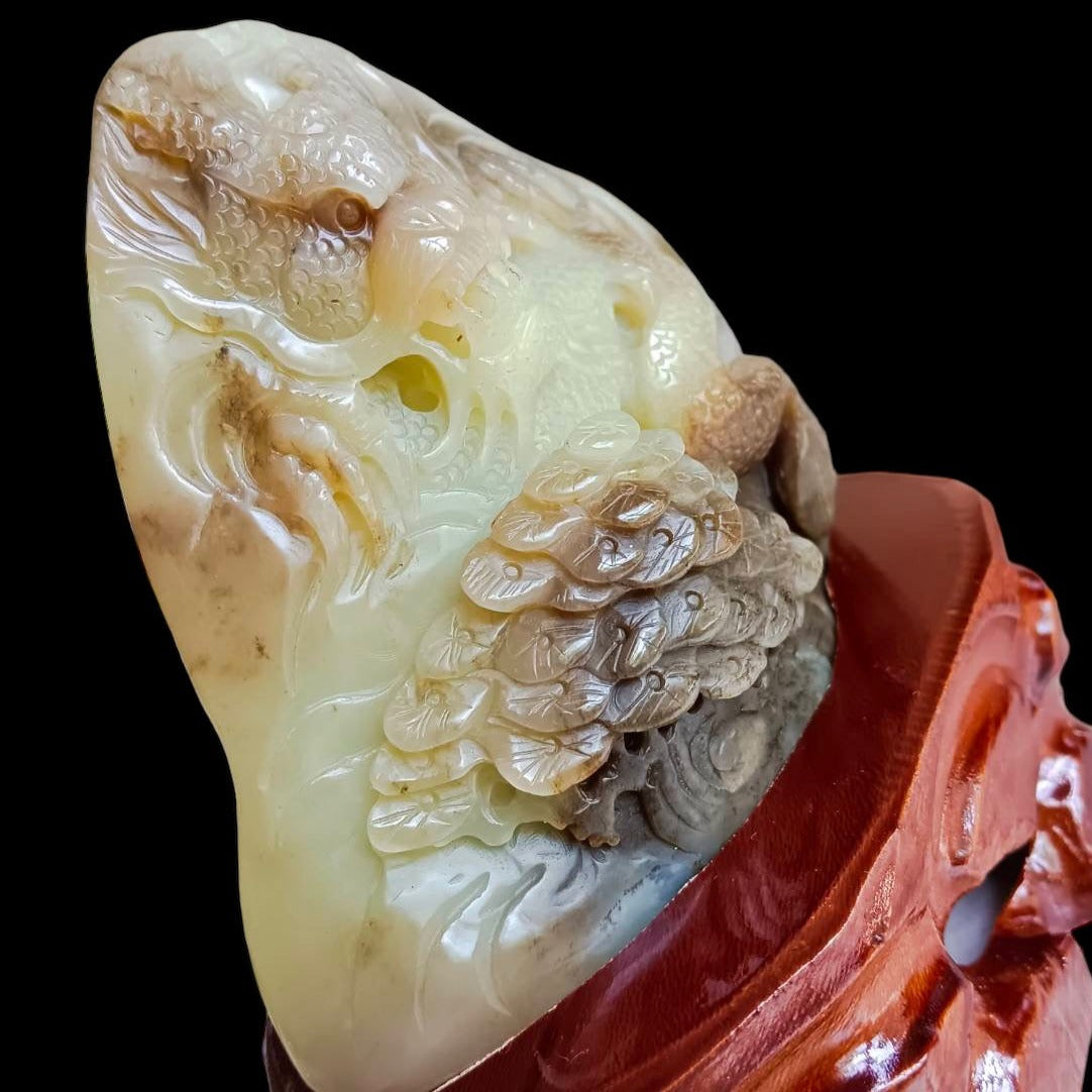 #734 AGL Certified Natural Brown Sugar Nephrite Jade Dragon Statuary
