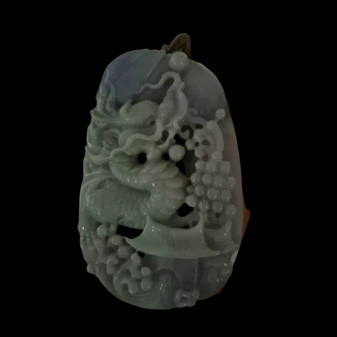 #639 AGL Certified Natural Lavender and Green Burma Jadeite Dragon Pendant