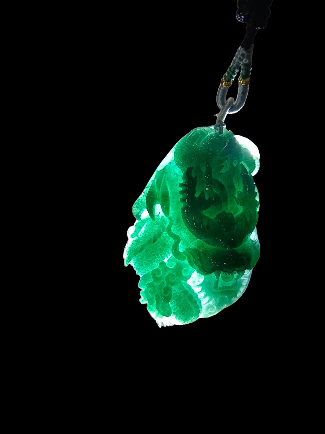 #614 AGL Certified Translucent Natural Green Guatemala Jadeite Dragon Pendant