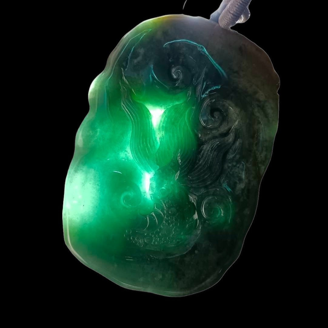 #634 AGL Certified Natural Green/Yellow/Blue Guatemala Jadeite Dragon Pendant
