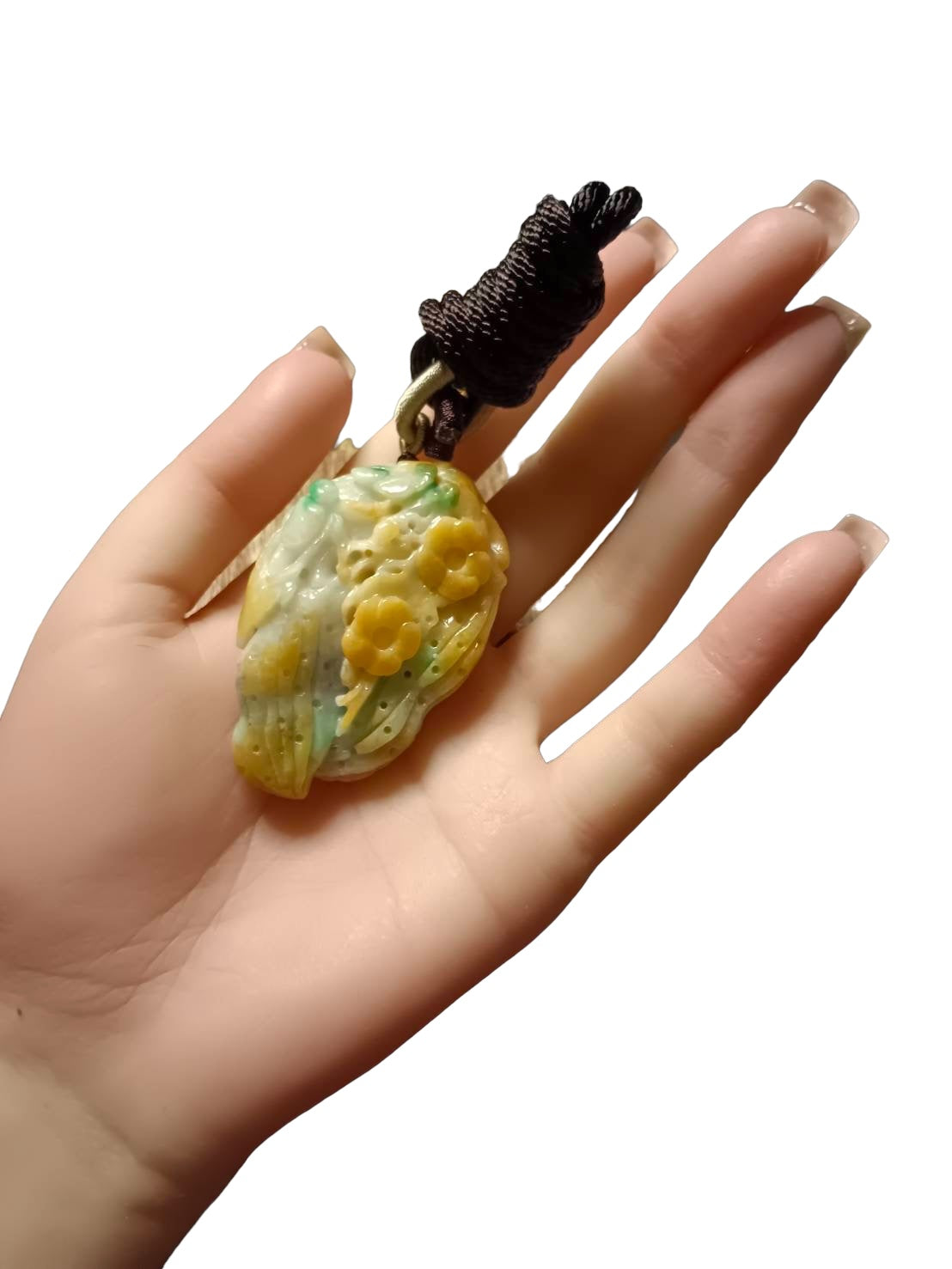 #668 AGL Certified Natural Yellow and Green Burma Jadeite Peanut "Prosperity in Every Nut" Pendant