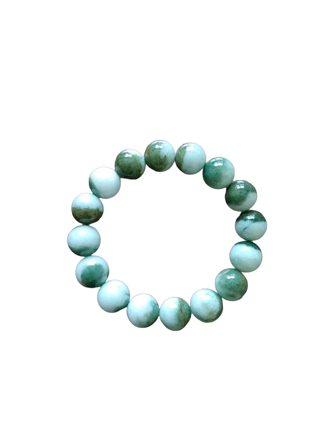 #182 Natural Green and White Burma Jadeite Yin Yang Bead Bracelet, 13 mm