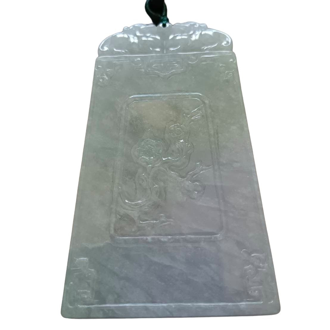 #712 Natural Tri-Color Burma Jadeite Classic Double-Pixiu, Plum Blossom, and Deer Carving Pendant