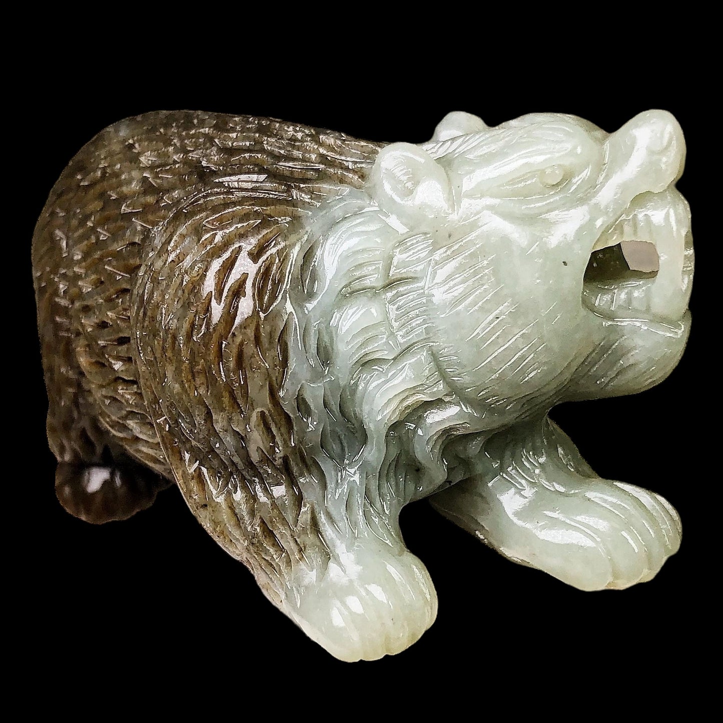 #619 Hetian Nephrite Jade Brown Bear Figurine/Display