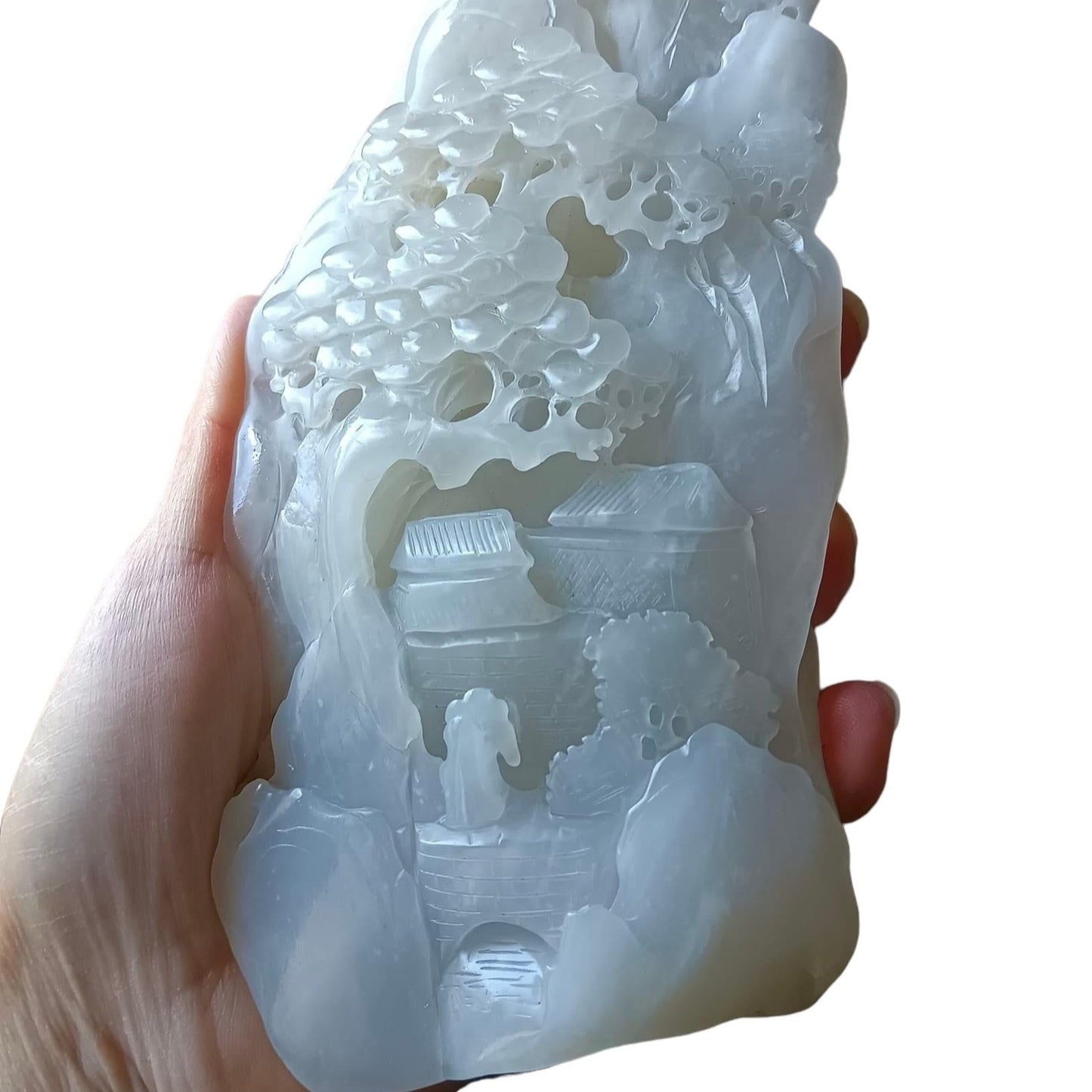 #733 AGL Certified Natural White Nephrite Jade Landscape Statuary