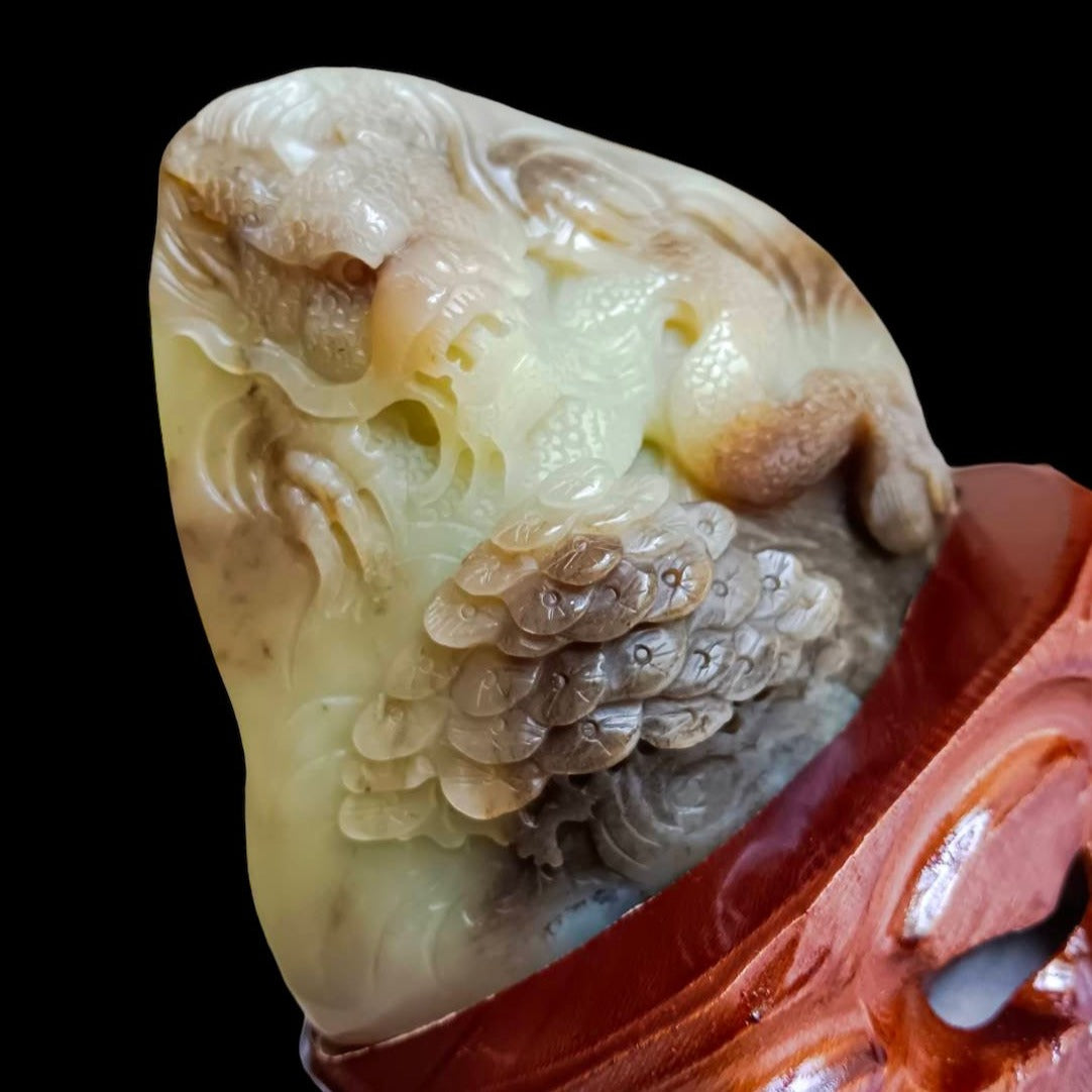 #734 AGL Certified Natural Brown Sugar Nephrite Jade Dragon Statuary