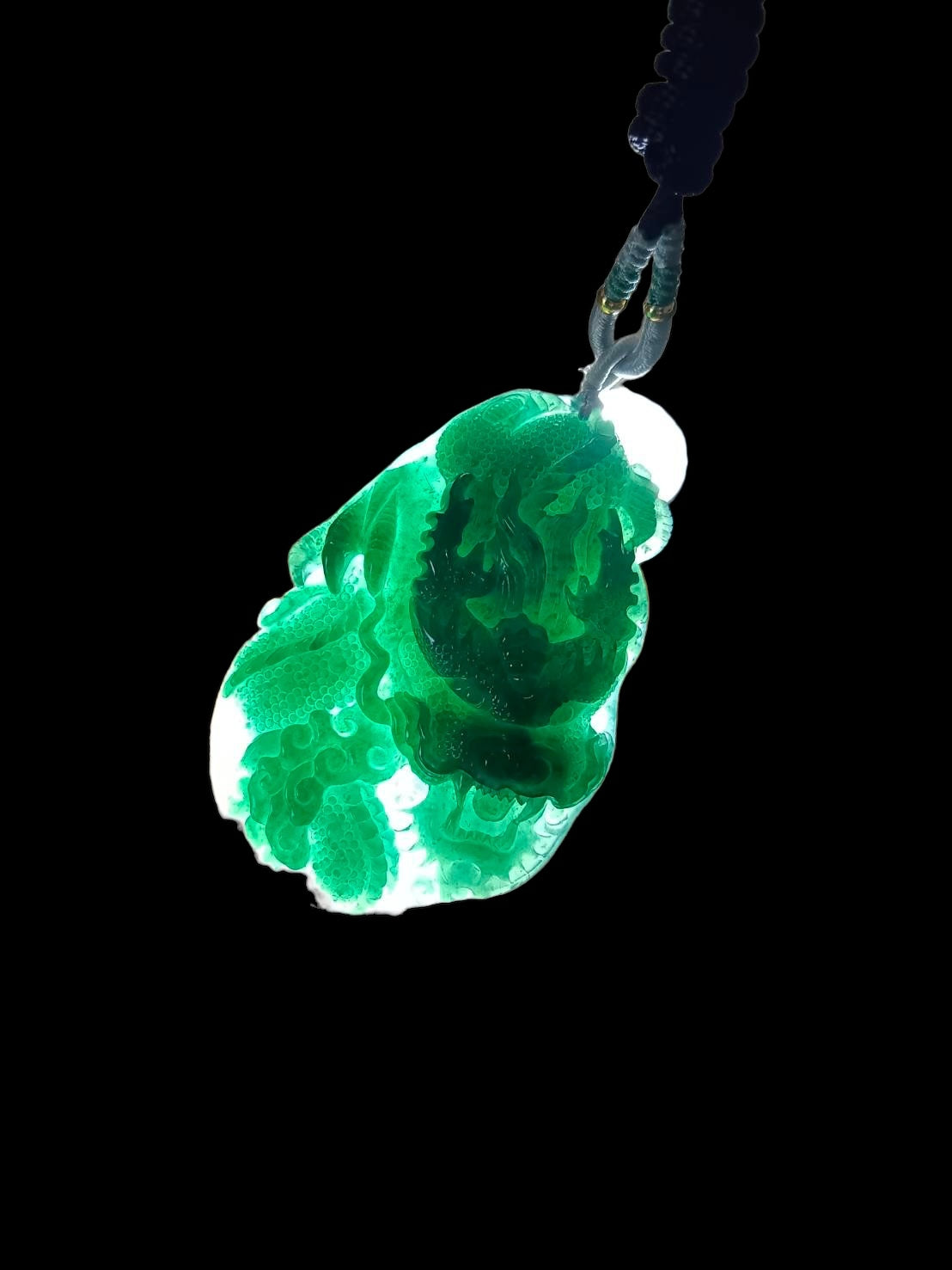 #614 AGL Certified Translucent Natural Green Guatemala Jadeite Dragon Pendant