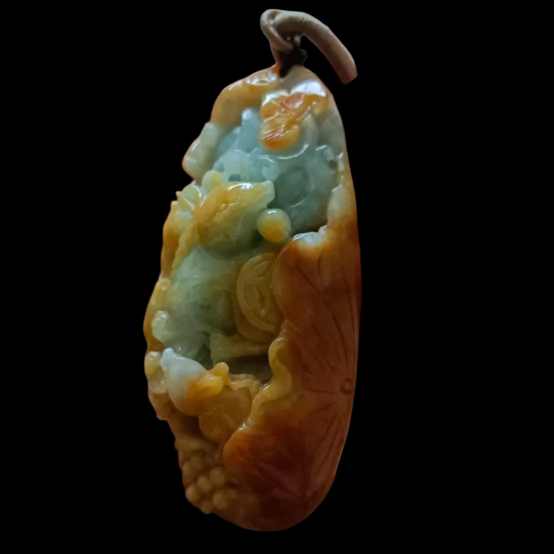 #643 AGL Certified Natural Yellow and Green Burma Jadeite "Five Rats Bring Wealth" Pendant