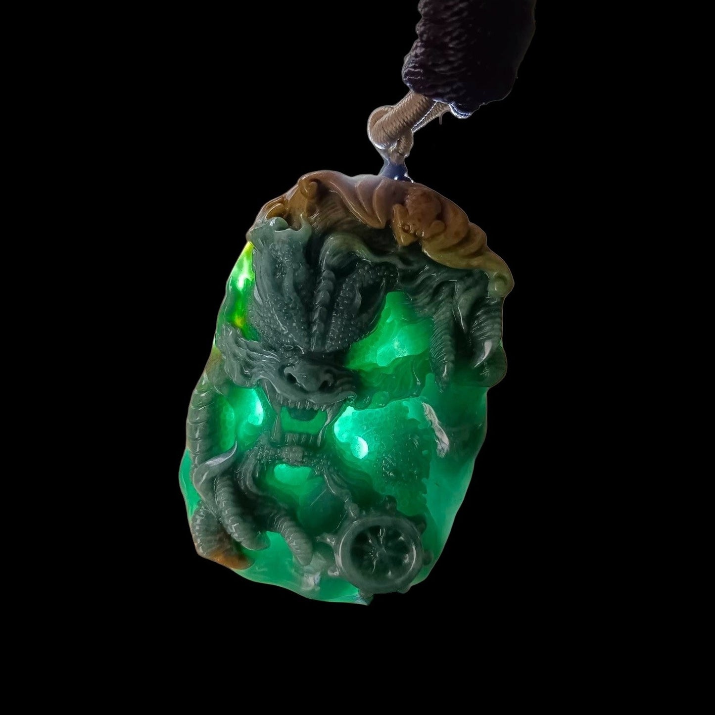 #634 AGL Certified Natural Green/Yellow/Blue Guatemala Jadeite Dragon Pendant