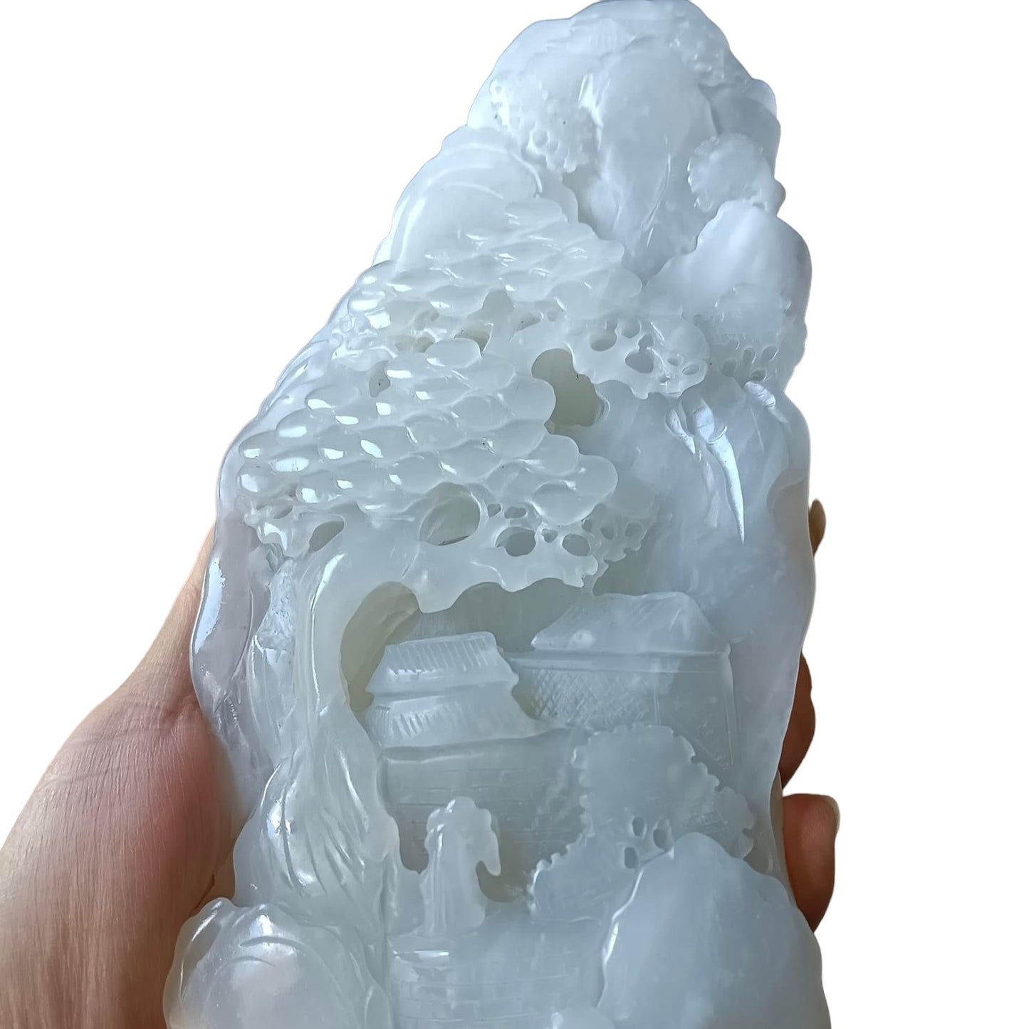 #733 AGL Certified Natural White Nephrite Jade Landscape Statuary