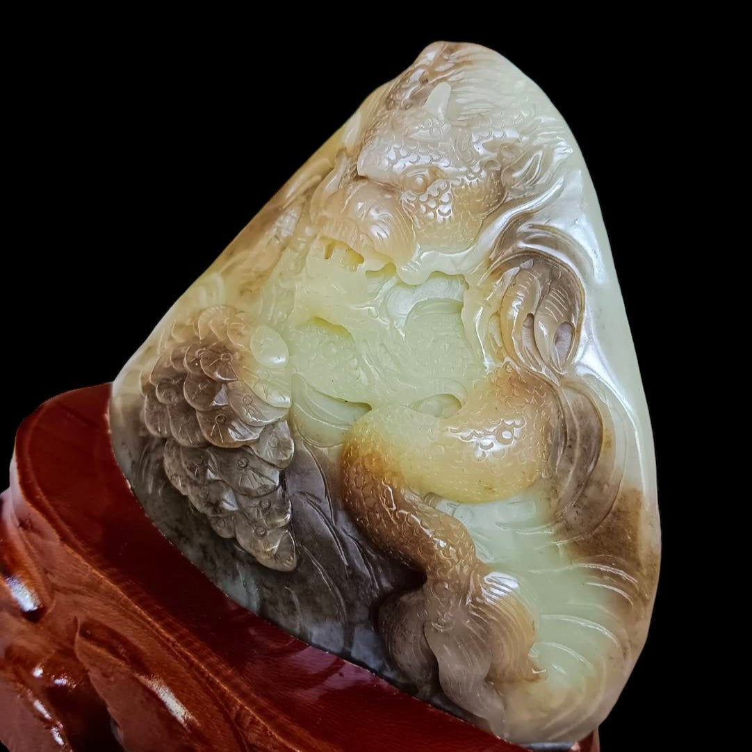 #734 AGL Certified Natural Brown Sugar Nephrite Jade Dragon Statuary
