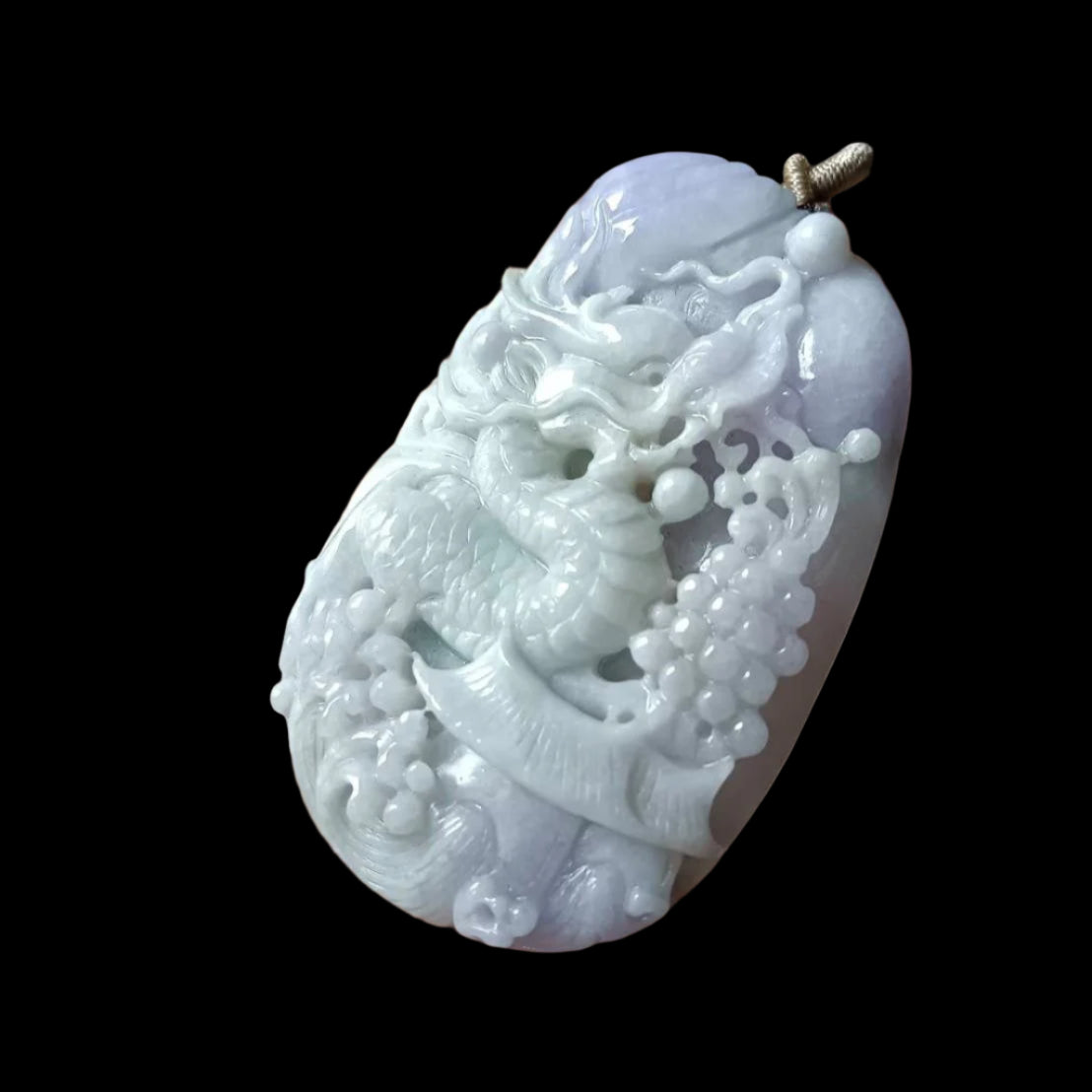 #639 AGL Certified Natural Lavender and Green Burma Jadeite Dragon Pendant