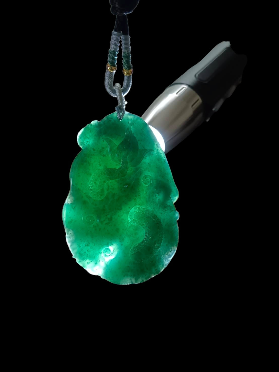 #614 AGL Certified Translucent Natural Green Guatemala Jadeite Dragon Pendant