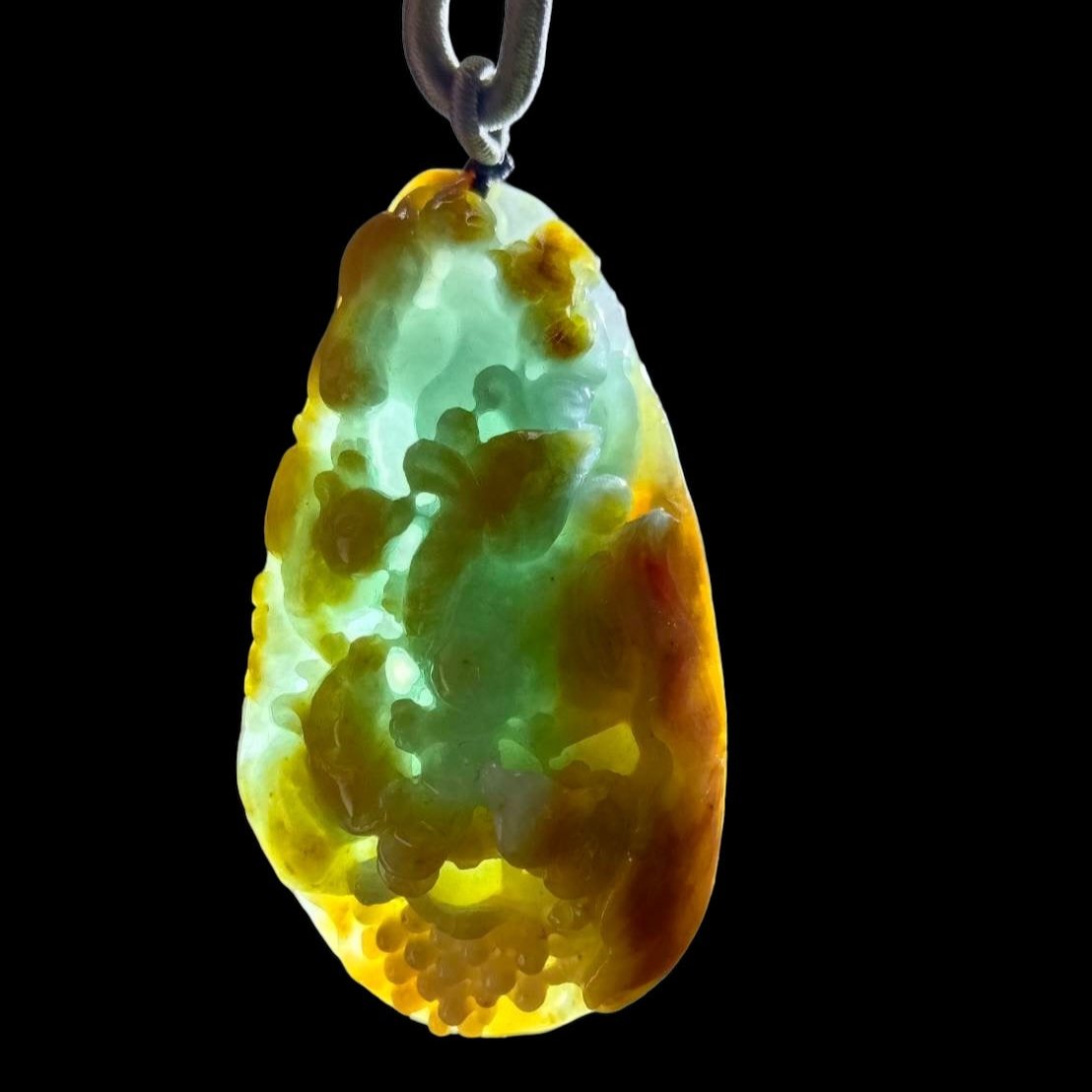 #643 AGL Certified Natural Yellow and Green Burma Jadeite "Five Rats Bring Wealth" Pendant