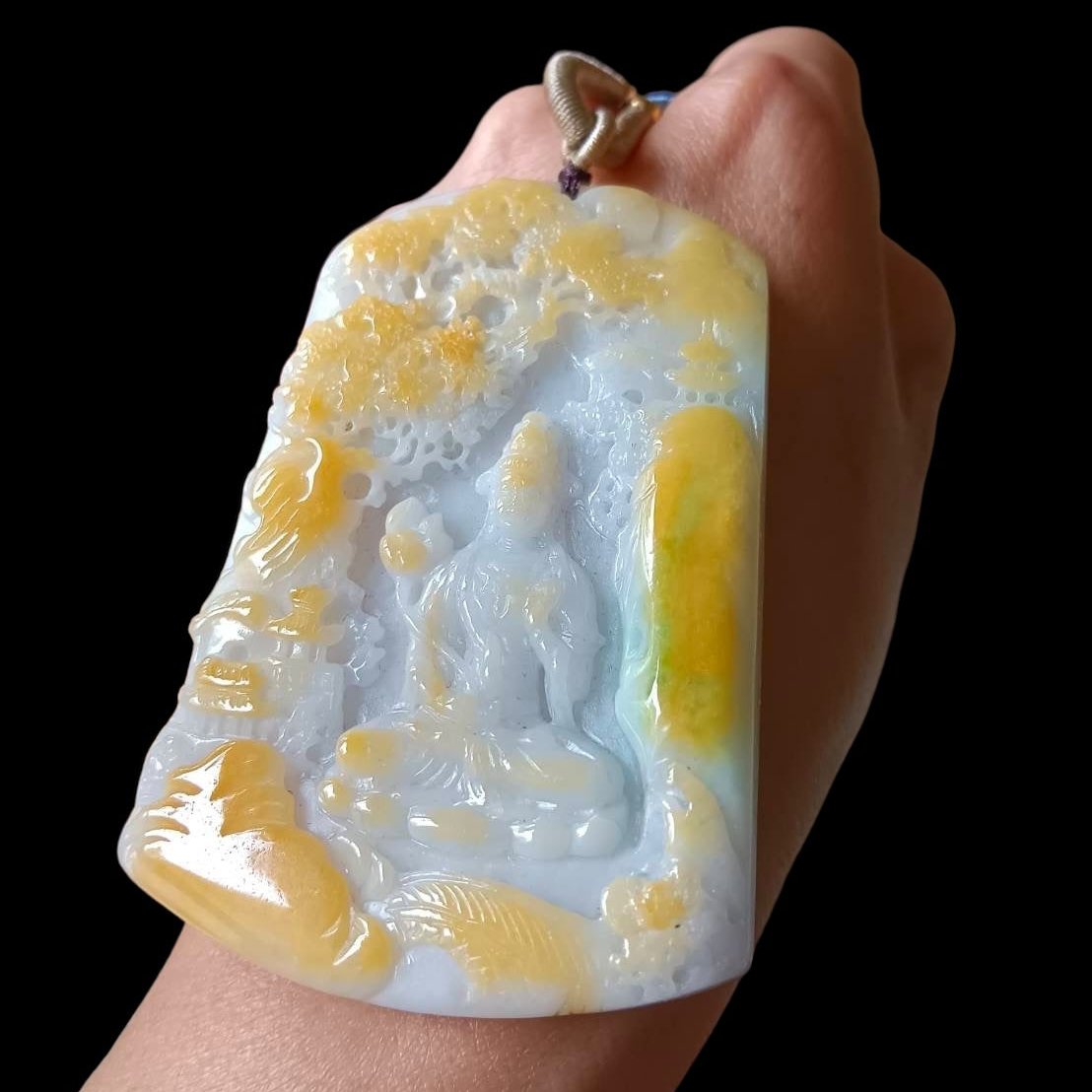 #645 AGL Certified Natural Four-Color Burma Jadeite Guan-Yin Pendant