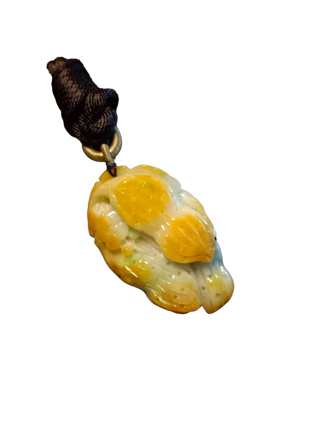 #668 AGL Certified Natural Yellow and Green Burma Jadeite Peanut "Prosperity in Every Nut" Pendant