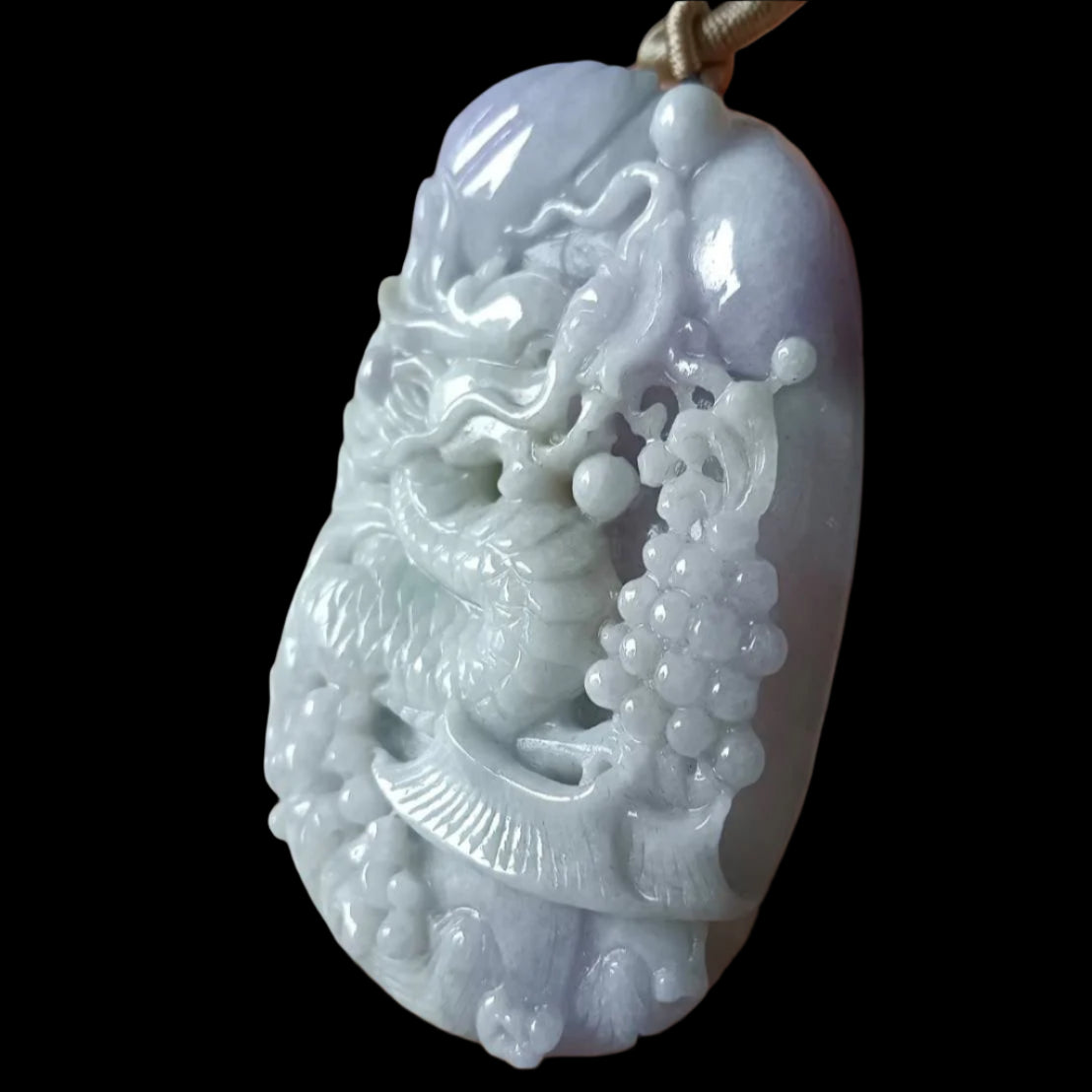 #639 AGL Certified Natural Lavender and Green Burma Jadeite Dragon Pendant