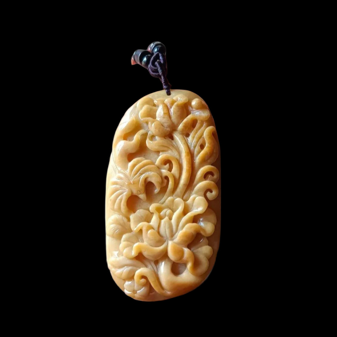 #642 AGL Certified Natural Yellow Burma Jadeite Flowers Pendant