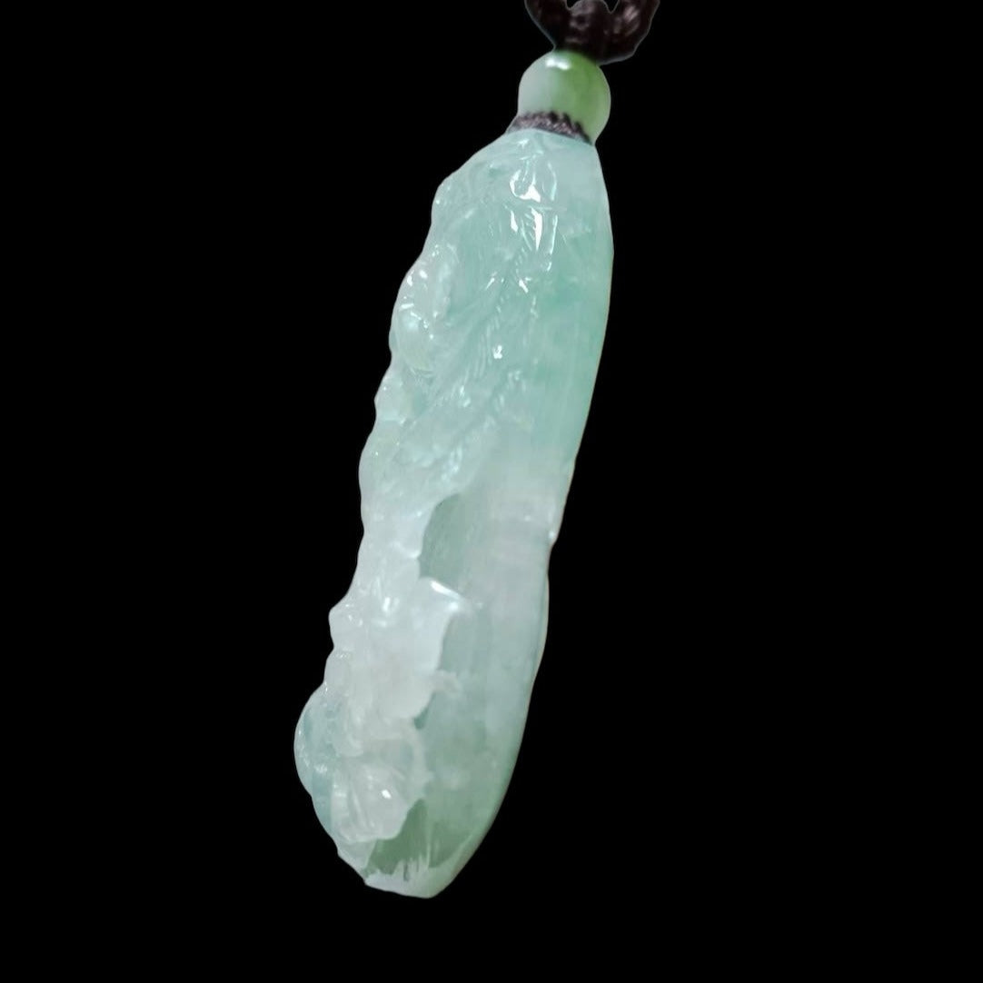 #168 GIA Certified Icy Burma Jadeite Pierced Phoenix Hollow Carving Pendant