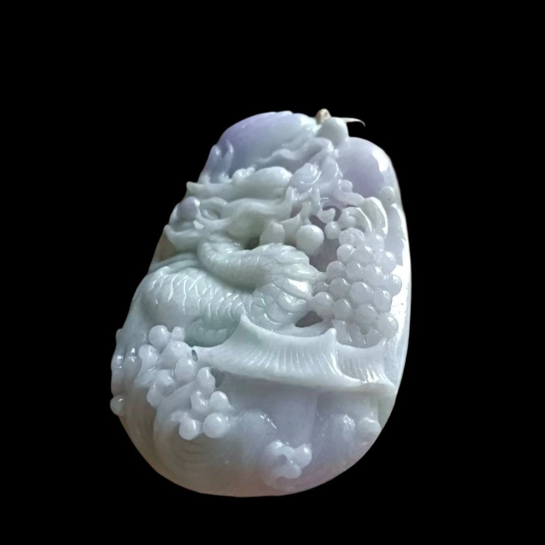 #639 AGL Certified Natural Lavender and Green Burma Jadeite Dragon Pendant