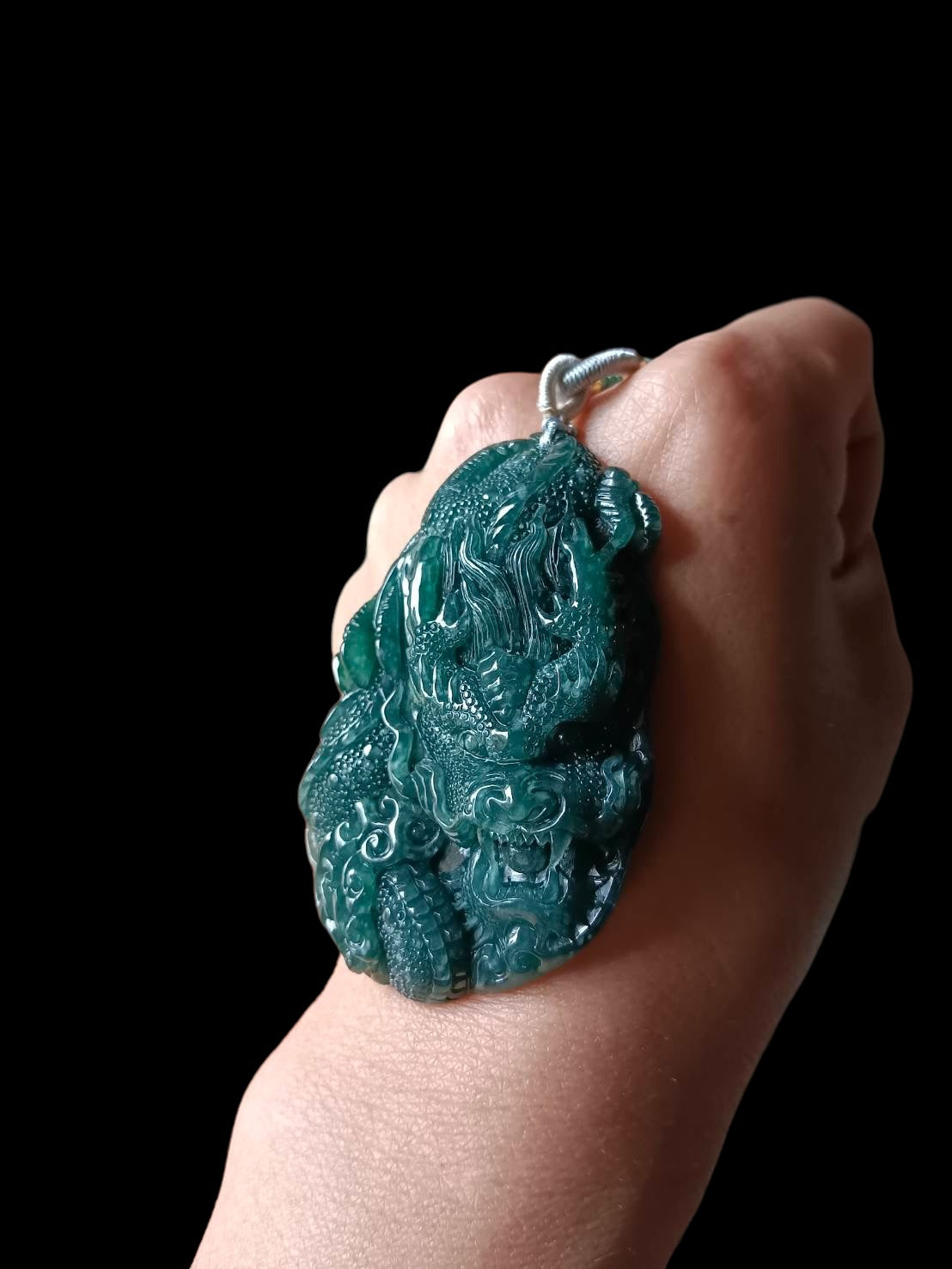 #614 AGL Certified Translucent Natural Green Guatemala Jadeite Dragon Pendant