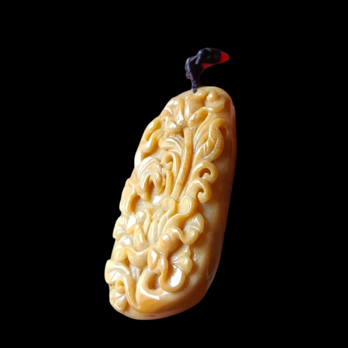 #642 AGL Certified Natural Yellow Burma Jadeite Flowers Pendant