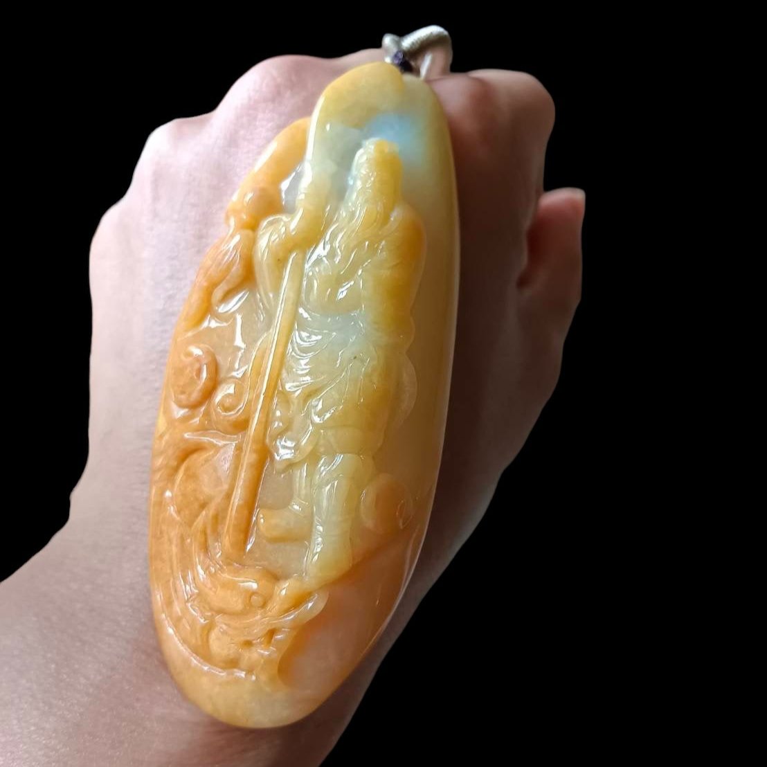 #637 AGL Certified Natural Yellow Burma Jadeite Guan Gong Pendant