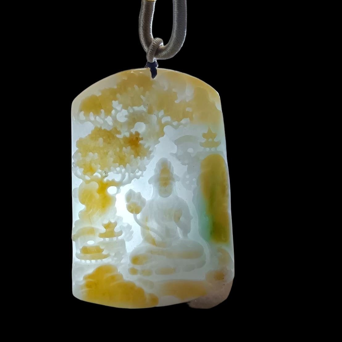 #645 AGL Certified Natural Four-Color Burma Jadeite Guan-Yin Pendant