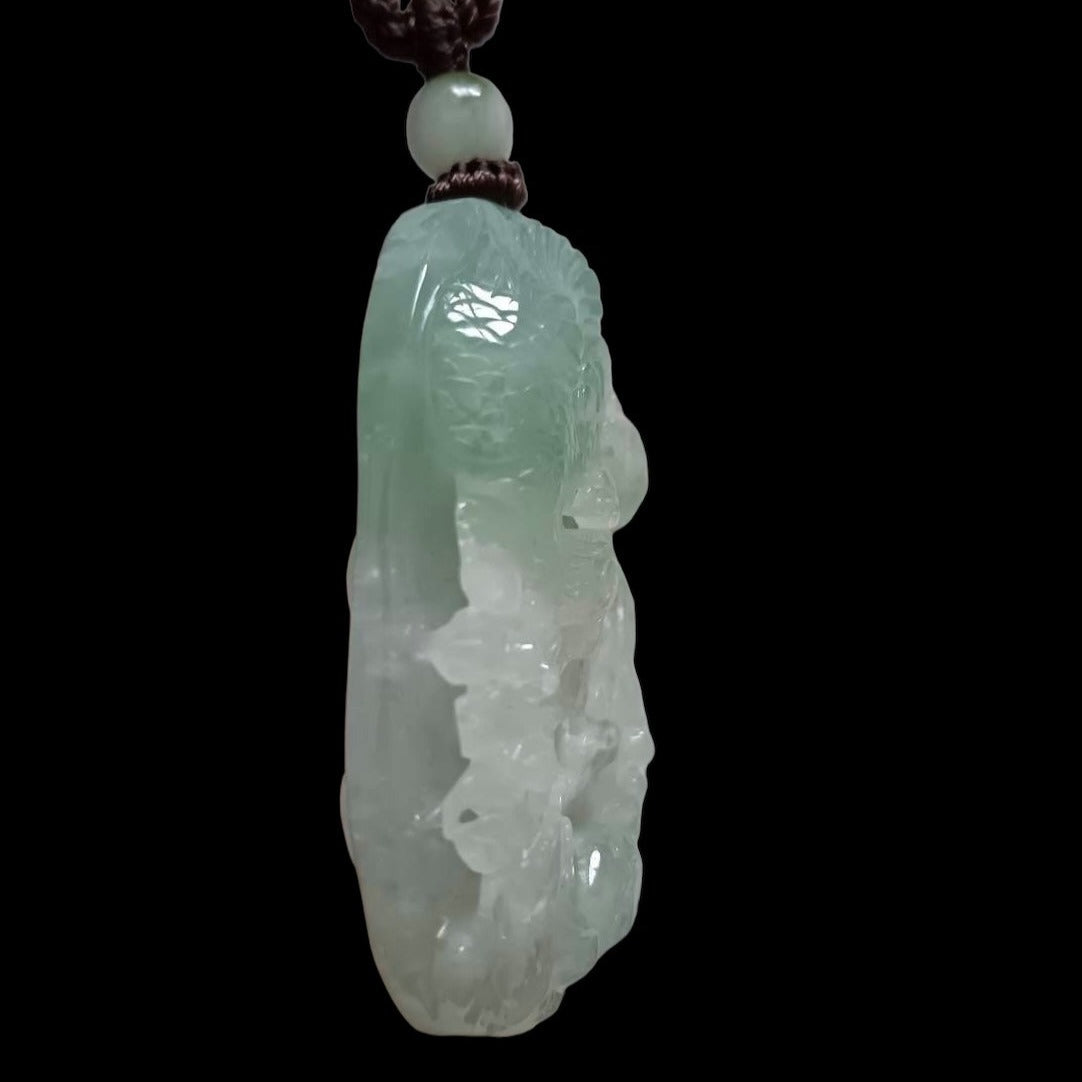 #168 GIA Certified Icy Burma Jadeite Pierced Phoenix Hollow Carving Pendant