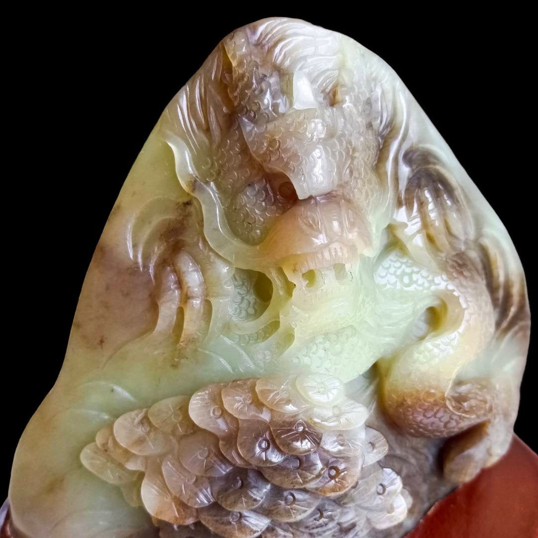 #734 AGL Certified Natural Brown Sugar Nephrite Jade Dragon Statuary