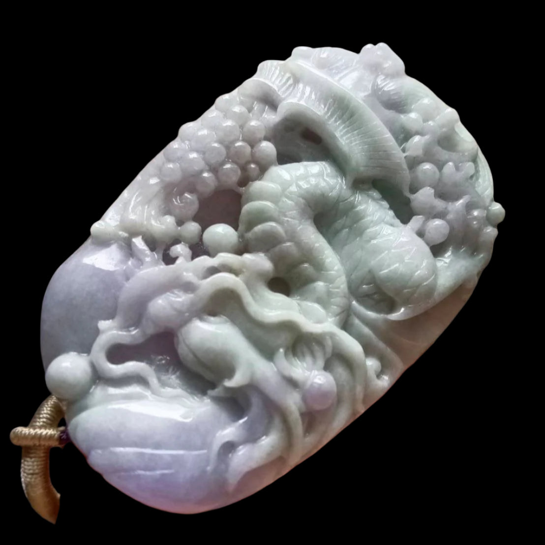 #639 AGL Certified Natural Lavender and Green Burma Jadeite Dragon Pendant