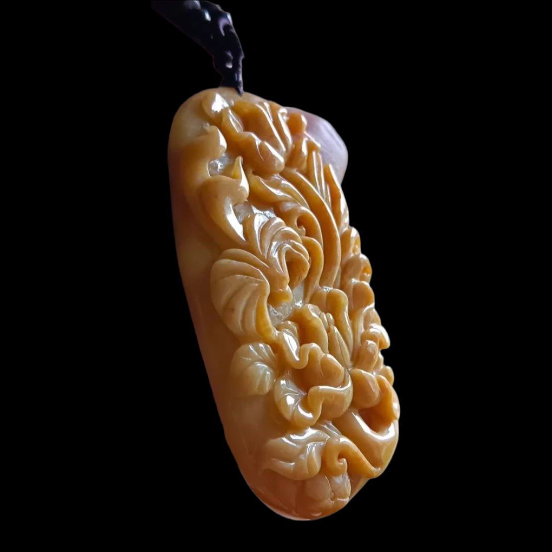 #642 AGL Certified Natural Yellow Burma Jadeite Flowers Pendant