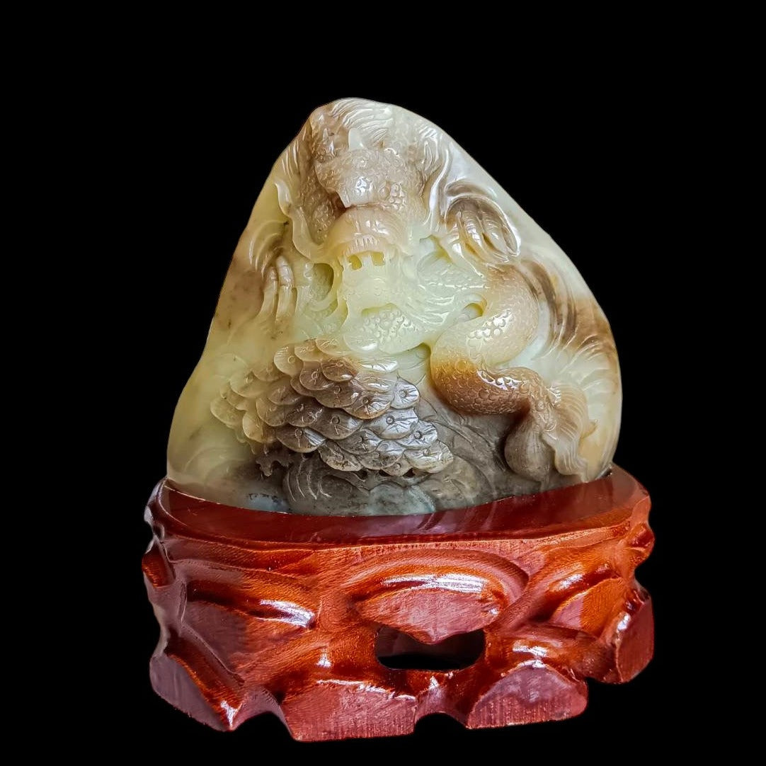#734 AGL Certified Natural Brown Sugar Nephrite Jade Dragon Statuary
