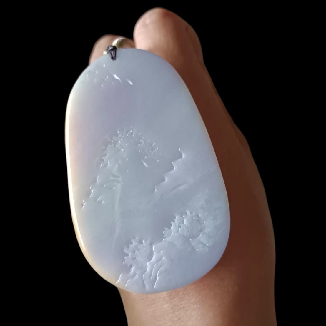 #635 AGL Certified Natural Lavender/Green/Yellow Burma Jadeite Guan-Yin in Landscape Pendant