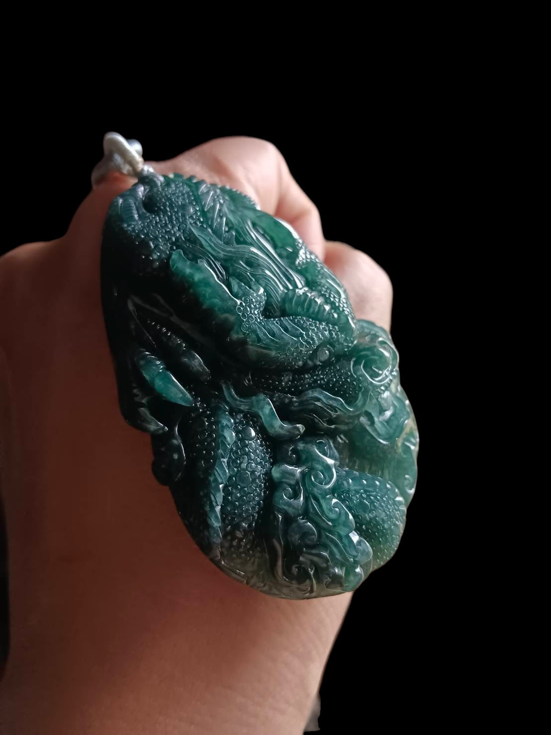 #614 AGL Certified Translucent Natural Green Guatemala Jadeite Dragon Pendant