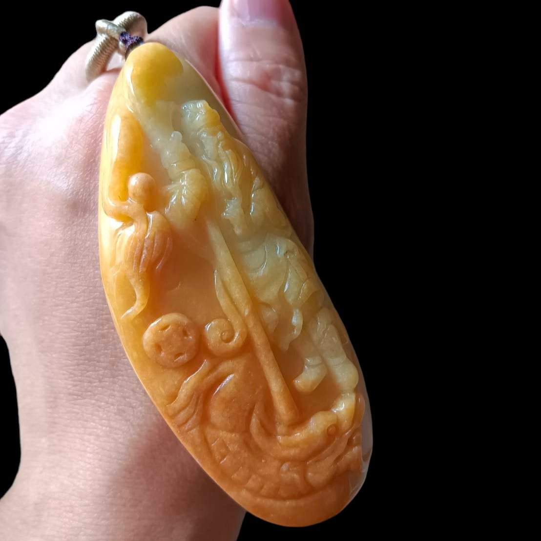 #637 AGL Certified Natural Yellow Burma Jadeite Guan Gong Pendant