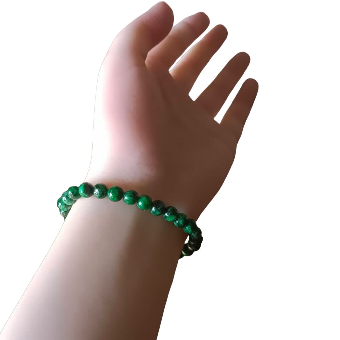 #788 Natural Dark Green Burma Jadeite Bead Bracelet with 14K Gold Plated CZ Divider, 6.5 mm