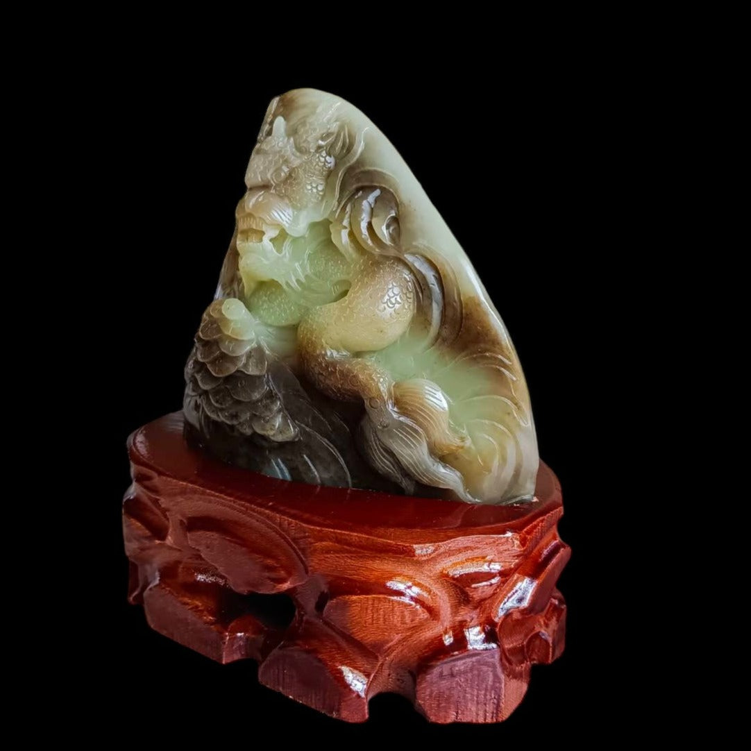 #734 AGL Certified Natural Brown Sugar Nephrite Jade Dragon Statuary