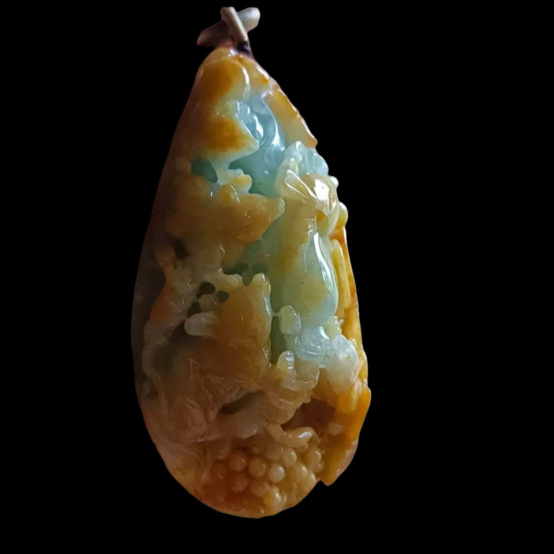 #643 AGL Certified Natural Yellow and Green Burma Jadeite "Five Rats Bring Wealth" Pendant