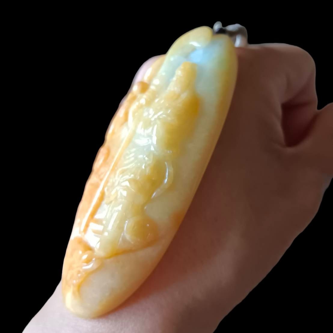 #637 AGL Certified Natural Yellow Burma Jadeite Guan Gong Pendant