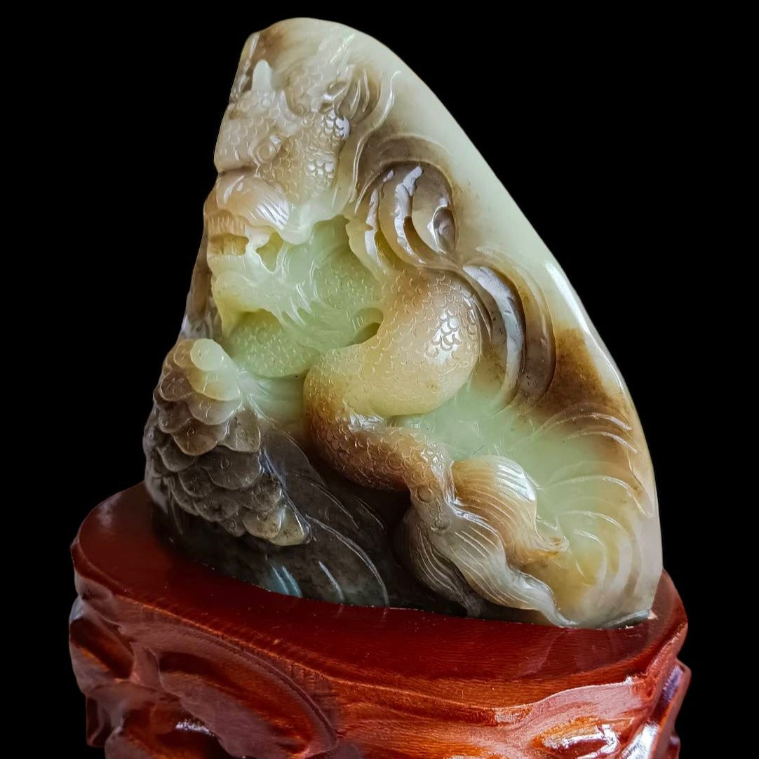 #734 AGL Certified Natural Brown Sugar Nephrite Jade Dragon Statuary