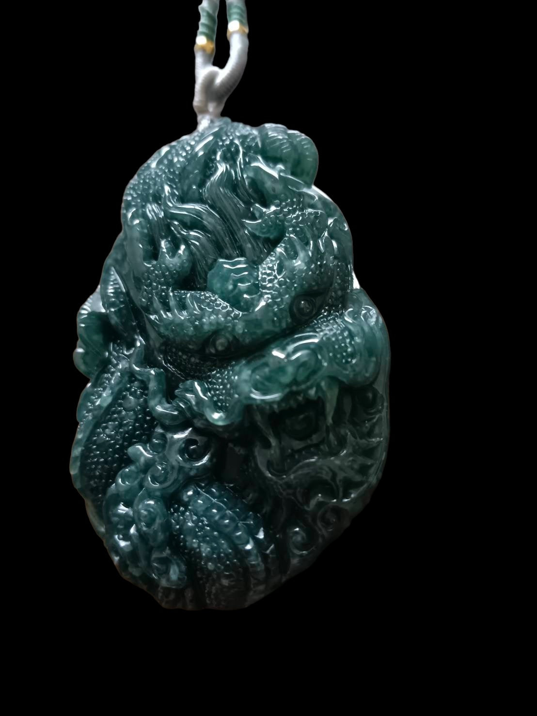 #614 AGL Certified Translucent Natural Green Guatemala Jadeite Dragon Pendant