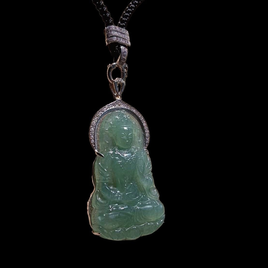 #735 Natural Translucent Blue Water Burma Jadeite, Tara Pendant in Sterling Silver Holder