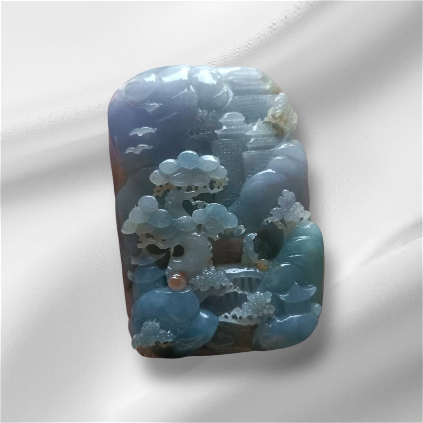 #853 AGL Certified Multi-Color Translucent Natural Jadeite, Landscape Pendant (Vintage)