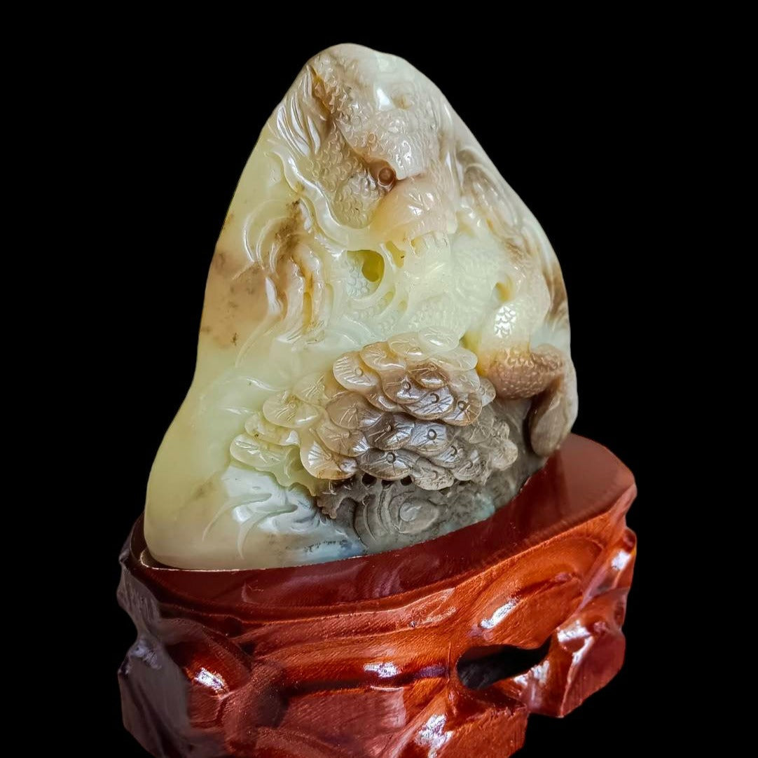 #734 AGL Certified Natural Brown Sugar Nephrite Jade Dragon Statuary